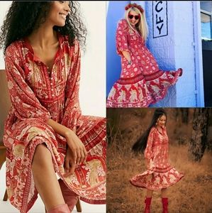 Spell and Gypsy Collective Poinciana Dress Gown Cherry Crimson Red XS